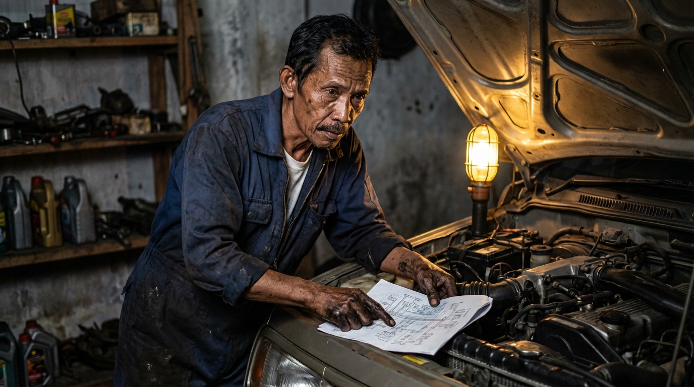 Proses cek fisik nomor mesin di blok silinder oleh petugas Samsat sebagai syarat legal engine swap.